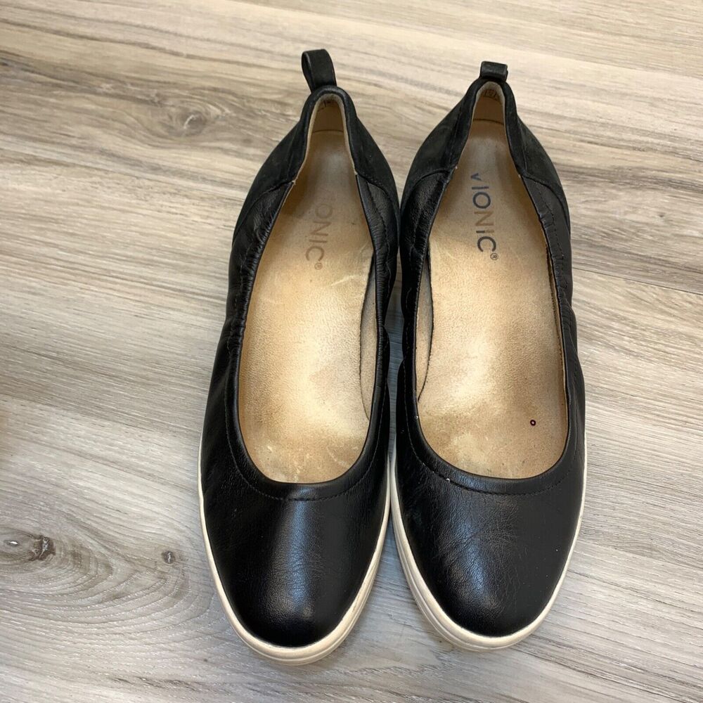 Vionic Womens Size 8 Jacey Slip‎ On Wedge Shoes Leather Comfort Cushion Black - Picture 6 of 10